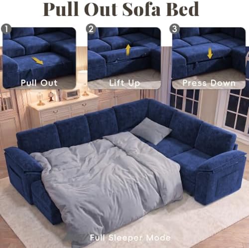 108 In L Shaped Modular Sectional Sofa Couch for Living Room, Blue - Image 7