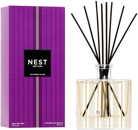 NEST New York Reed Diffuser, Autumn Plum - The Fall Collection - 5.9 fl oz - Fragrance for Up to 90 Days - Reusable, Refillable Glass Holder - Includes 8 All-Natural Reed Sticks - Flame Free by Unknown