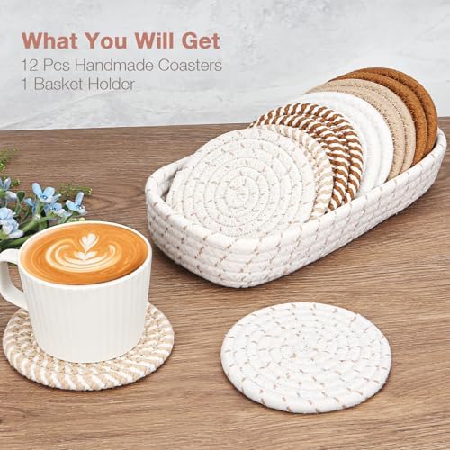 Coasters for Drinks, 12 Pack Coasters, Coaster Set of 6 Color, Suitable for Morhers Day, Gift for Mothers Day Best Choice, Mom Gifts, Brown + Basket, Dining Room Decor, Ditchen Table Decor - Image 5