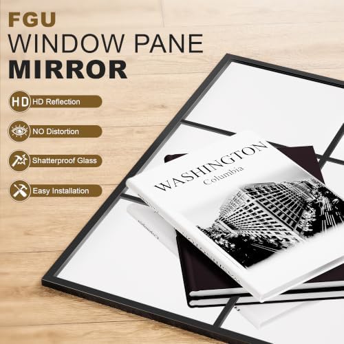 Window Pane Mirror for Wall Decor, 24" x 36" Decorative Mirror, Black - Image 5