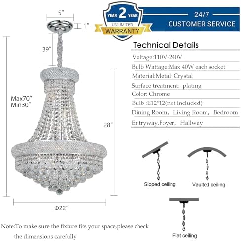 Chrome Crystal Chandeliers for Dining Room，12-Lights D22 Inch - Image 3