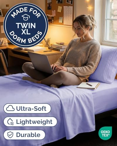 Twin XL 3 Piece Sheet Set - College Dorm Room Essentials - Lavender - Image 2