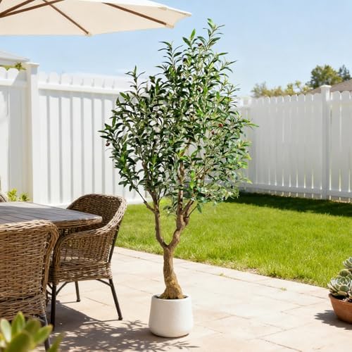 Erimda 6FT Faux Olive Tree with Tall Exquisite Planter Artificial Olive Tree Tall, Potted Fake Olive Plant with 1260 Real Touch Leaves, Indoor Outdoor Home Garden Office Decor - Image 3
