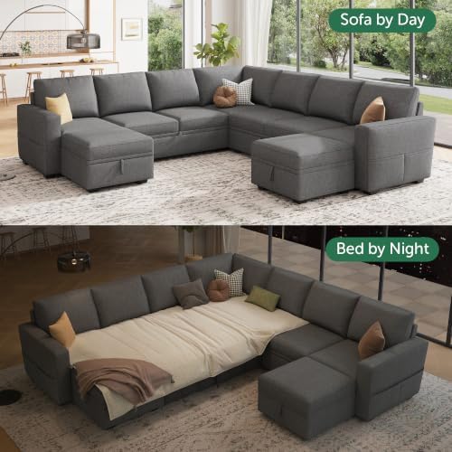 HONBAY Modular Sectional Sleeper Sofa with Pull Out Couch, Oversized U Shaped Sleeper Pull Out Bed with Storage Sectional Couches for Living Room - Dark Grey - Image 3