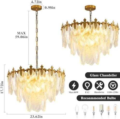 KELUOLY Antique Chandelier 3-Tier Glass Crystal Chandeliers, 9-Lights Gold Round Pendant Light 23.6" Brushed Brass Adjustable Height, Applicable to Dining Room, Bedroom, Living Room, Foyer, Kitchen - Image 5