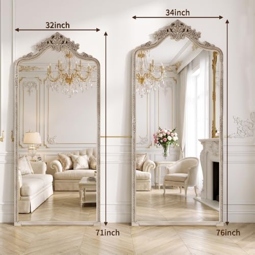 Wall Mount Arched Full Length Mirror,76"x34" Traditional Ornate Vintage Floor Standing Frame for Bedroom Body Hanging Leaning,Baroque Antique Vintage Long Mirrors for Wall,Decor, Living Room, Bedroom - Image 2