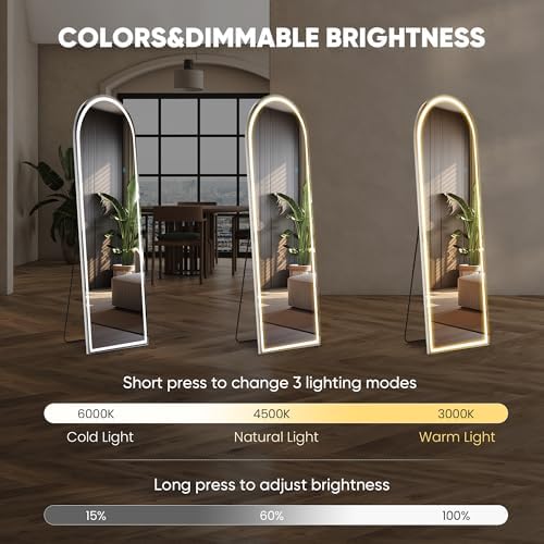 OLIXIS 16"x60" Arched Full Length Mirror with Lights, Body Mirror - Image 3