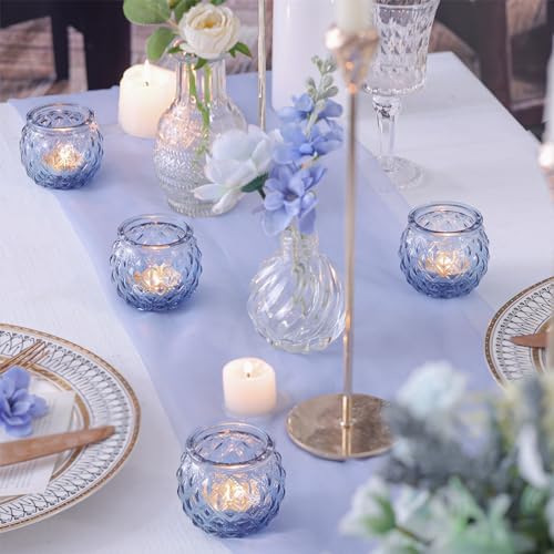 DARJEN 12 Pcs Blue Votive Candle Holders Round Glass Candle Holders Bulk - Image 3