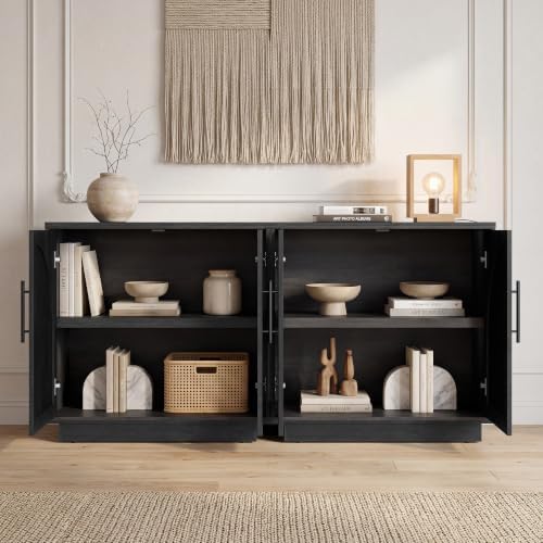 Fatmok Arched Sideboard Buffet Accent Cabinet, 31.5" Credenza with Adjustable Shelf, 2-Piece Modular Coffee Station Storage for Kitchen Living Room Bedroom, Black Grey - Image 4