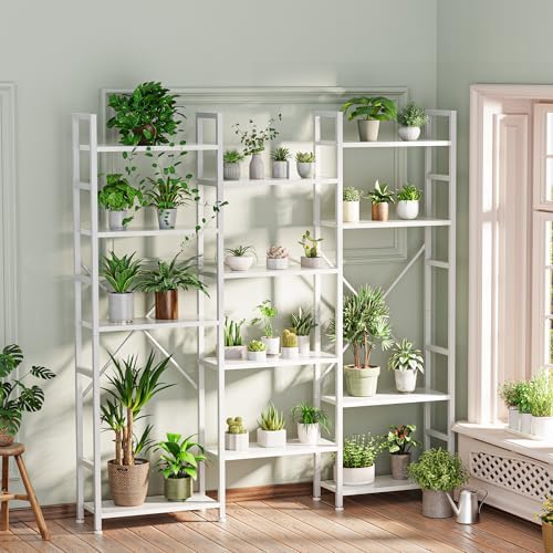 SUPERJARE Triple Bookshelf, Bookcase with 14 Open Display Shelves, Wide Book Shelf Book Case for Home & Office, 5 Tier, White - Image 2
