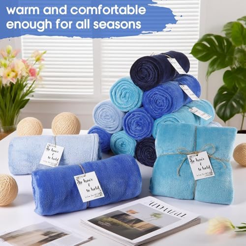24 Pack Flannel Throw Blankets Bulk 50 x 60 Inch Wedding Fleece Blankets with Thank You Card Soft Blanket for Winter Valentines Guests Sleepover Spa Gifts, 4 Colors (Shades of Blue) - Image 6