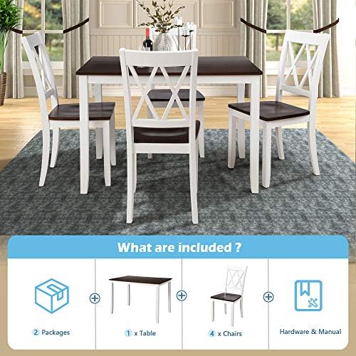 Harper & Bright Designs 5-Piece Wood Dining Table Set for 4, Kitchen Furniture Set with 4 High Back Dining Chairs for Small Places,White+Cherry - Image 7