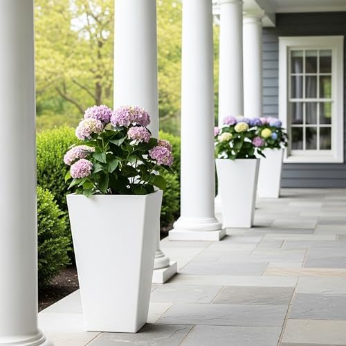 Worth Garden 20" White Plant Pots Tall Flower Pots Set of 2 Planters - Image 2
