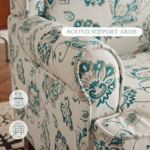 YOLENY Floral Accent Chair, High Back Upholstered Armchair with Solid Legs, Leisure Single Sofa Chair for Living Room, Bedroom, Home Office, Light Cyan Floral - Image 5