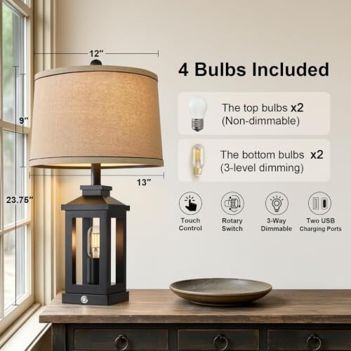 23.75" Retro Farmhouse Black Table Lamp for Living Room Bedroom Nightstand - Image 4