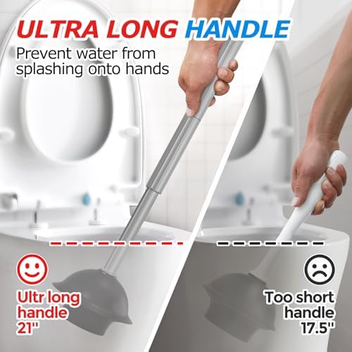 FORASTO 2 in 1 Toilet Plunger and Brush Set,Extended Handle Plunger,Toilet Bowl Brush Plunger Set,Bathroom Cleaning Tools,Cleaning Brush,Toilet Brush Plunger Combo,Charcoal Gray（20.8inch） - Image 2