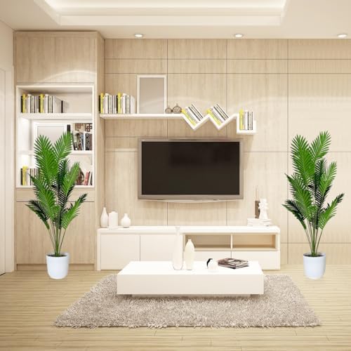 SAJANDAS Set of 2 Artificial Areca Palm Plants in Pots, 50 Inch Fake Tropical Palm Trees with Greenery Leaves and Stems, Faux Dypsis Lutescens Floor Plants for Garden, Store, Office, Home Decoration - Image 7