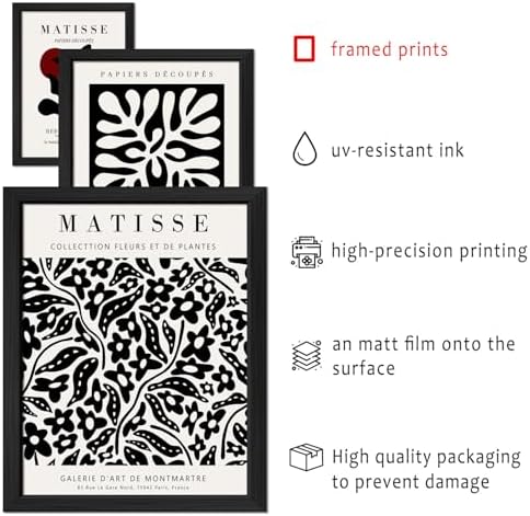 ANERZA 16 PCS Framed Black and White Wall Art Decor, Matisse Abstract Wall Prints for Bedroom, Gallery Wall Frame Set, Minimalist Posters for Living Room Aesthetic, Collage Kit, Dorm Home Artwork - Image 3