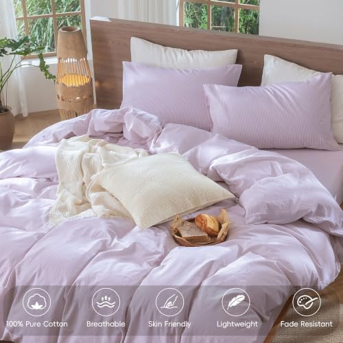 MooMee Striped Duvet Cover Set 100% Washed Cotton Linen Like King - Image 3