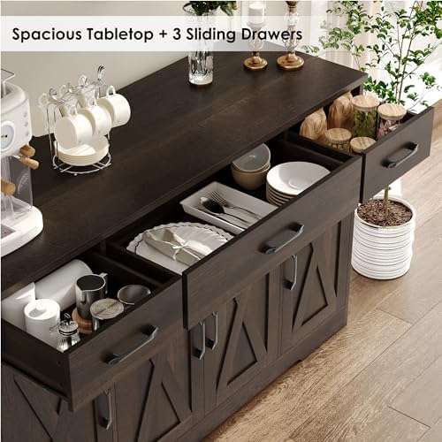 HOSTACK Kitchen Buffet Sideboard Storage Cabinet, Coffee Bar Cabinet, Brown - Image 5