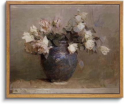 InSimSea Framed Canvas Wall Art Vintage Decor, Home Decor Flower in Pots Canvas Wall Painting Decor, Rustic Farmhouse Wall Decoration, Canvas Prints for Living Room Bedroom Office, 9"x11" by InSimSeaArt