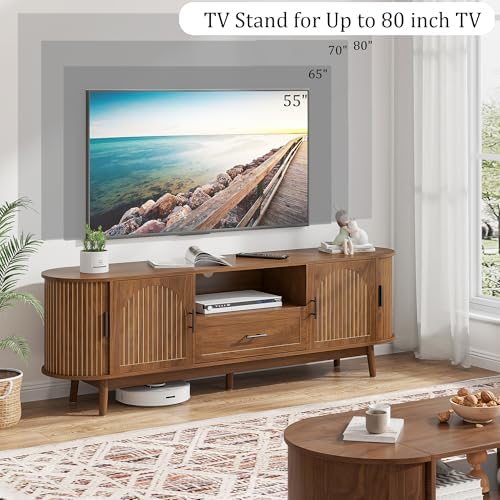 70" Fluted TV Stand for Tvs up to 80" Entertainment Center with Storage - Image 3
