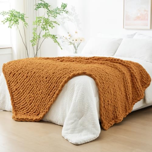 Bigacogo Chunky Knit Throw Blanket for Couch, 40x80 inches, Burnt Orange by Bigacogo