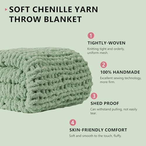 L'AGRATY Chunky Knit Throw Blanket for Couch, 60 x 80 Inches, Sage Green - Image 2