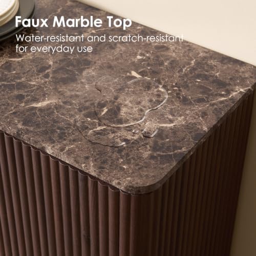 70" Modern Fluted TV Stand, for TVs Up to 80", Faux Marble Top, Brown Oak - Image 4