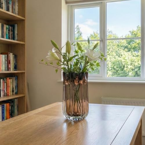 Large Hand Blown Glass Flower vases, Unique Amber Glass vases, Murano Style Wide Mouth vases, Beautiful Vase for Home Living Room, Office, Table centerpieces, Bookshelves and Wedding Decorations - Image 4