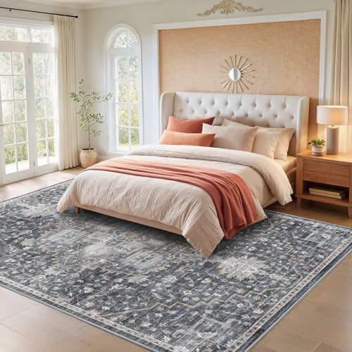Amada Large 10x14 Washable Area Rug for Living Room, Gray/Gold, Vintage - Image 3