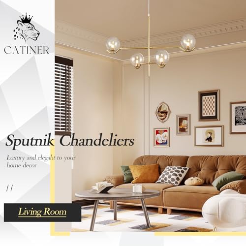 CATINER Modern 31" 4-Light Gold Sputnik Chandelier with Clear Glass Globe - Image 5