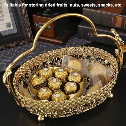 Vintage Fruit Serving Tray, Metal Gold Fruit Basket with Handle - Image 3