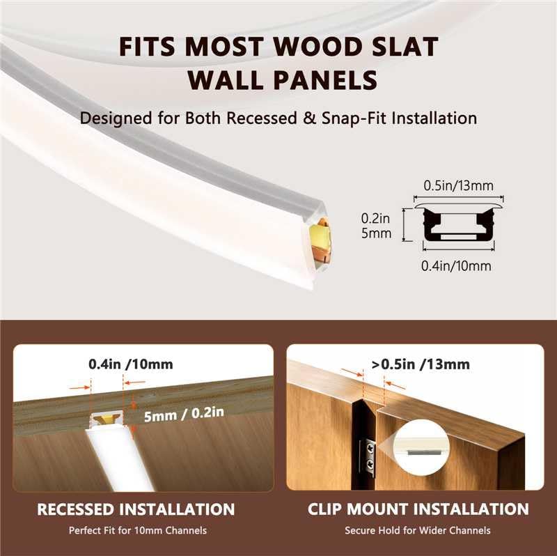 VST 16.4ft 24V Silicone LED Strip Lights Recessed Lighting Wood Slat Wall - Image 6