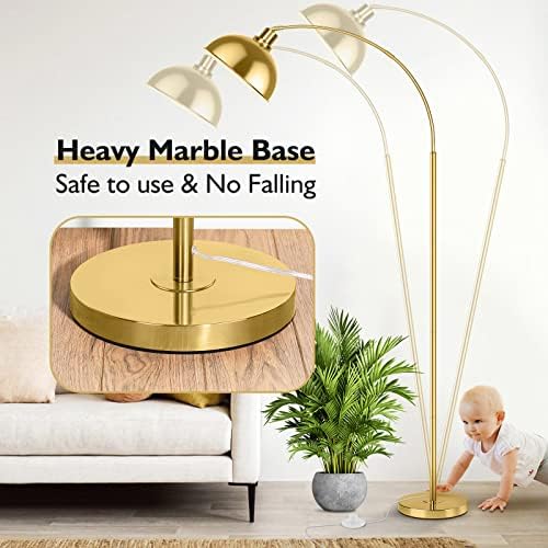 Arc Floor Lamps for Living Room, Modern Tall Standing Lamp Remote Control,Stepless Dimmable Gold Floor Lamp with Hanging Dome Shade, Over Couch Arched Reading Lamp for Bedroom, Office (Bulb Included) - Image 6