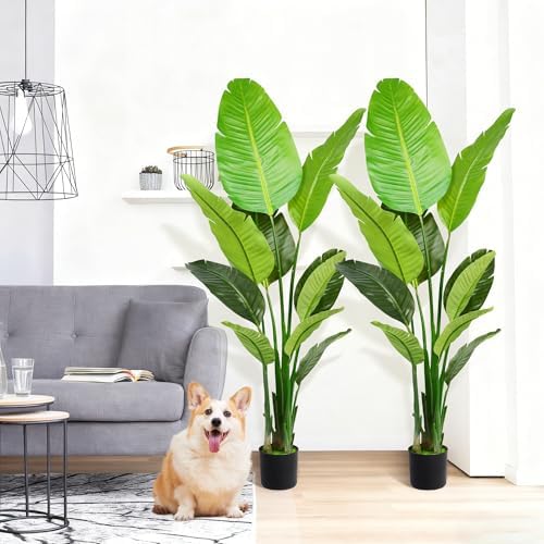 Artificial Bird of Paradise Plant 5.2FT Set of 2 Lifelike Tall Potted Plant - Image 2