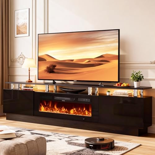 90" TV Stand for Living Room, Large Entertainment Center & Media Console, Fits TVs up to 100", Storage Cabinet with Shelves, 50" Electric Fireplace by Unknown