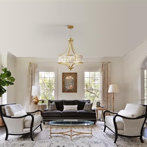 CNRATYE 20" Modern Crystal Chandelier, 5-Light Gold Dinning Room Light Fixtures Over Table, Hanging Round Pendant Chandelier for Kitchen Island Entryway Bedroom Office Bathroom Stairwell - Image 3
