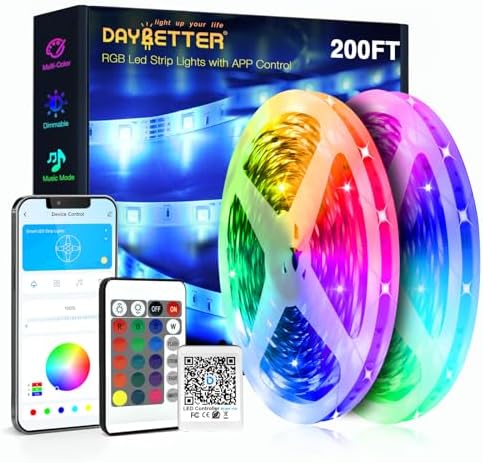 DAYBETTER Led Strip Lights 200 ft (2 Rolls of 100 ft) Ultra Long Smart Light Strips with App Voice Control Remote, RGB Music Sync Color Changing Lights for Bedroom, Kitchen, Party,Home Decoration by DAYBETTER