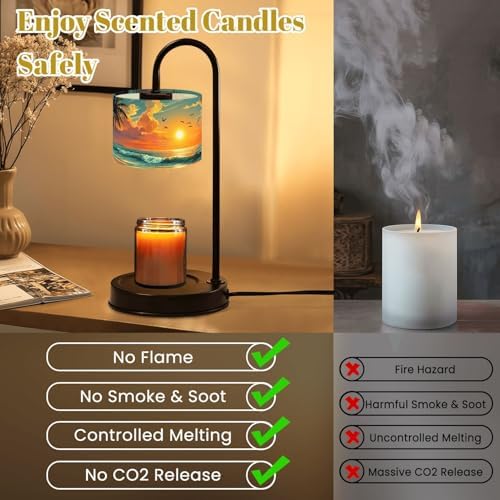 Candle Warmer Lamp with Timer Tropical Sunset Beach Palm Trees Vibrant Sky Dimmable Wax Warmer with 4 Bulbs for Jar Candles Women Birthday Gifts House Warming New Home Decor - Image 6