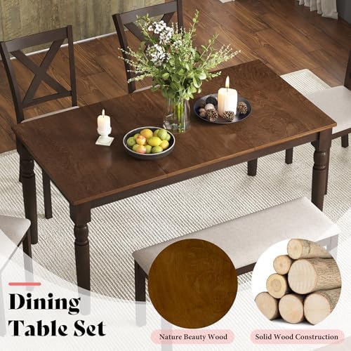 AMERLIFE 6 Piece Farmhouse Dining Set with 60" Solid Wood Table, Brown - Image 3
