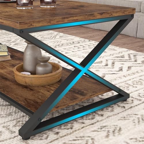 HSH 47" Rectangle Coffee Table with Storage for Living Room, Rustic Brown - Image 6