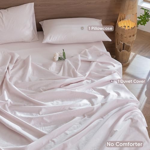 MooMee Striped Duvet Cover Set 100% Washed Cotton Linen Like Twin - Image 2