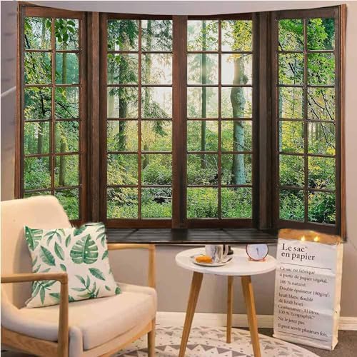 Green Forest Window Tapestry Natural Scenery Tapestry for Bedroom 90"x 84" - Image 6