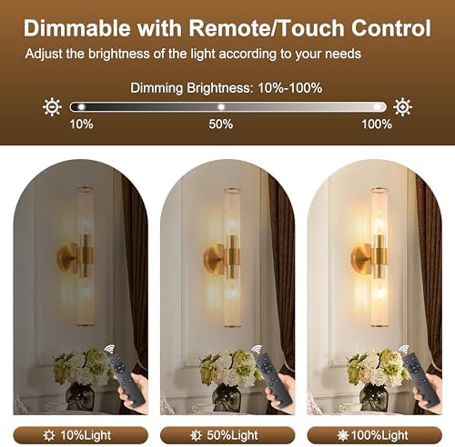 Gold Battery Operated Wall Sconces Set of Two, Dimmable Rechargeable Sconce - Image 3