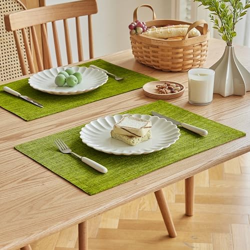 Softalker Faux Linen Cloth Placemats Set of 12-12 x 18 Inch, Lime Green - Image 2