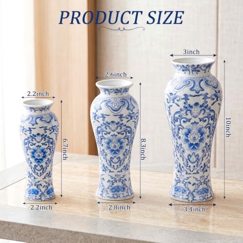 LemonRoad 3 Pack Chinoiserie Vases Porcelain Blue and White Vases for Flowers Pottery Chinoiserie Ceramic Vase for Living Room Mother's Day Decor Table Centerpiece, 6.7", 8.3", 10"(Modern) - Image 3