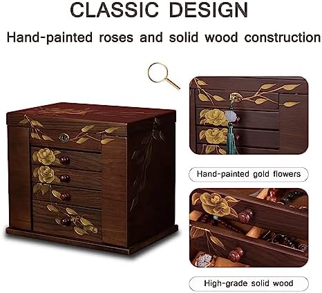Wooden Jewelry Box for Women, 5-Layer Large Lock with Drawers - Image 3