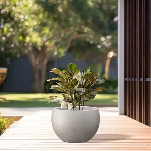 Kante Small Round Bowl Weathered Concrete Planter 11.8" Dia, Outdoor - Image 3