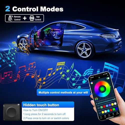 Acrylic Interior Car LED Strip Light with Wireless APP, RGB Dreamcolor 6 in 1 with 175 inches 593 LEDs Fiber Optic Ambient Lighting Kits, 16 Million Colors Sound Active Function Car Neon Lights - Image 4